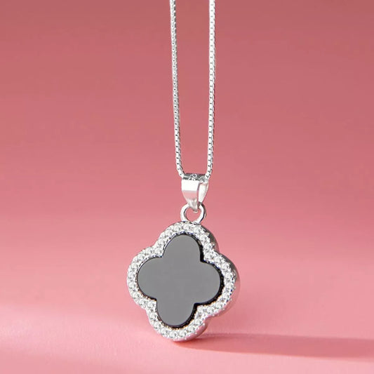 Fortuna Clover Pendant Necklace, four-leaf clover pendant with agate by Curia Pieces