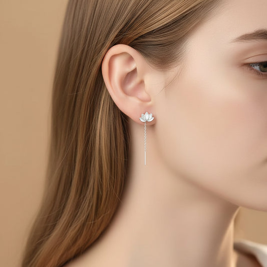 Calla Lotus Drop Earrings – Sterling Silver jewelry by Curia Pieces, view 2