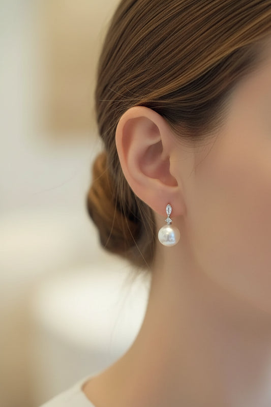 Isolde Pearl Zircon Earrings – Sterling Silver jewelry by Curia Pieces, view 2