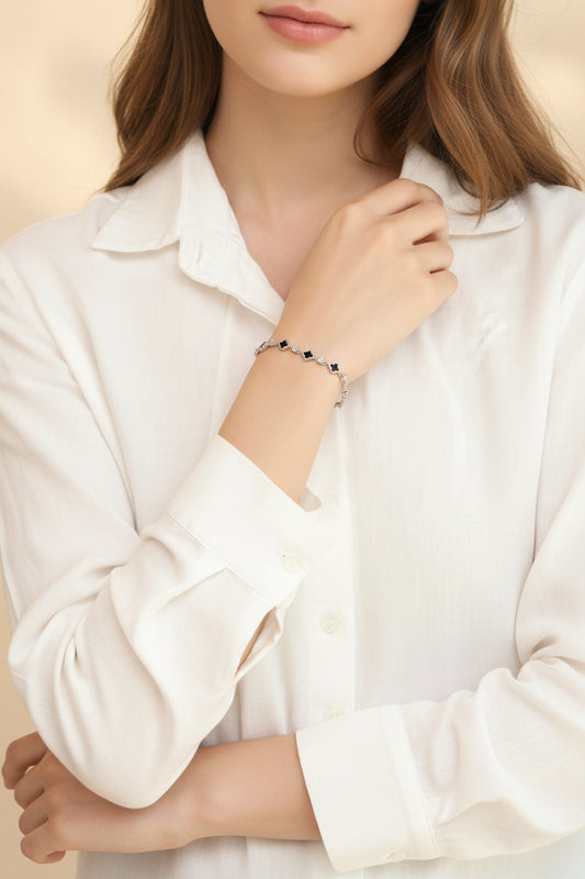 Talia Clover Charm Bracelet – Sterling Silver jewelry by Curia Pieces, view 2
