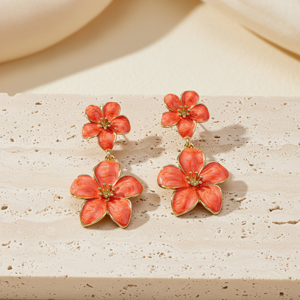 Dahlia Flower Dangle Earrings – 18K Gold-Plated jewelry by Curia Pieces, view 5
