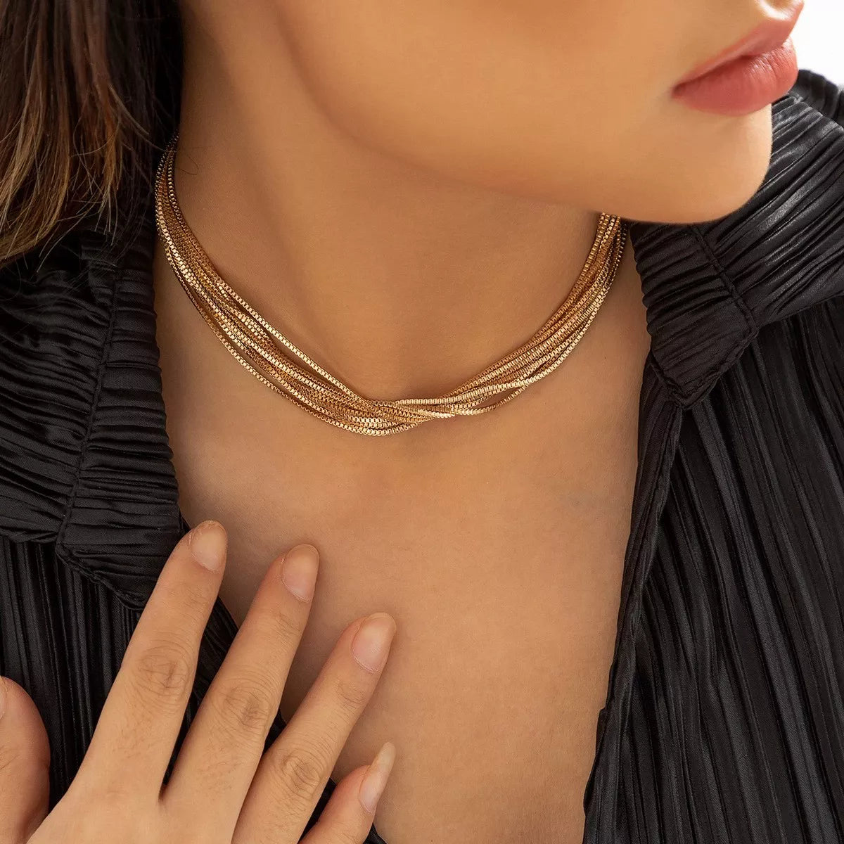 Seren Layered Chain Necklace – 18K Gold-Plated jewelry by Curia Pieces, view 3