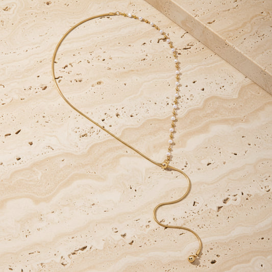 Ophira Pearl Drop Y Necklace – 18K Gold-Plated jewelry by Curia Pieces