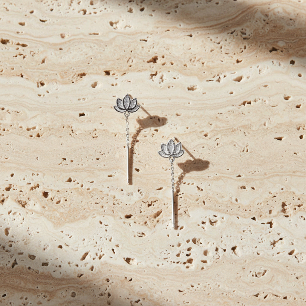 Calla Lotus Drop Earrings – Sterling Silver jewelry by Curia Pieces, view 3