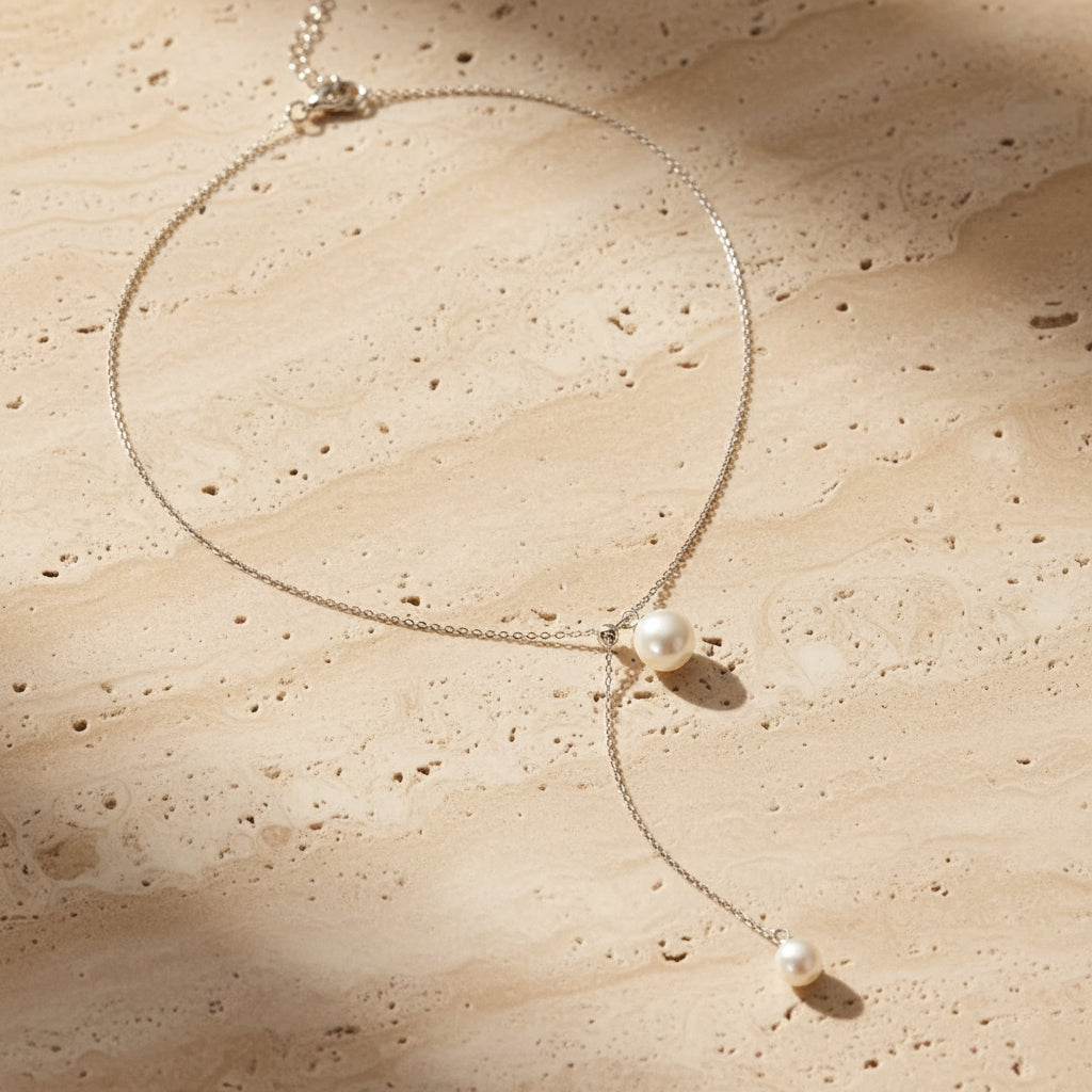 Amara Pearl Y Necklace – Sterling Silver jewelry by Curia Pieces, view 4