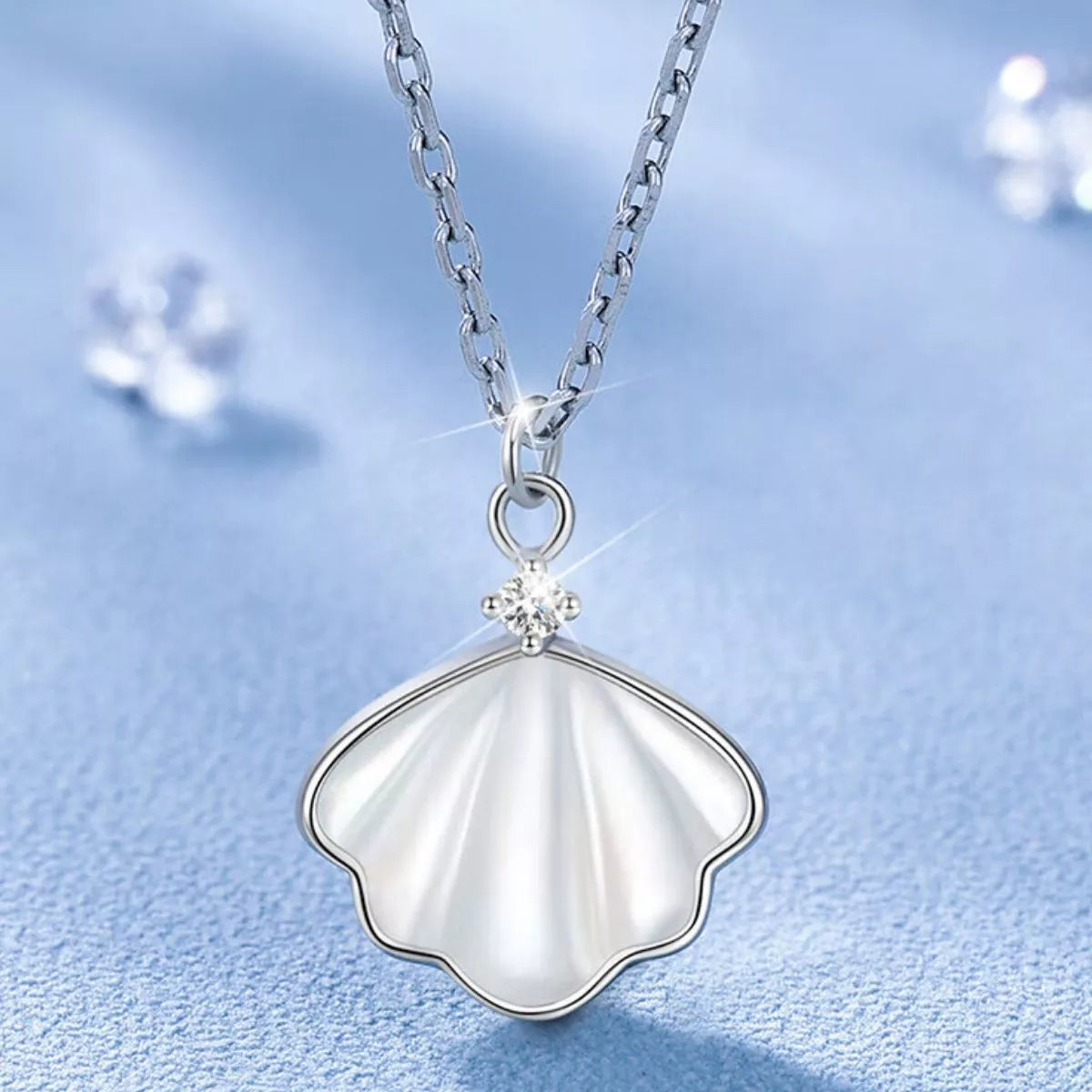 Marina Shell & Zircon Necklace, shell and zircon pendant by Curia Pieces