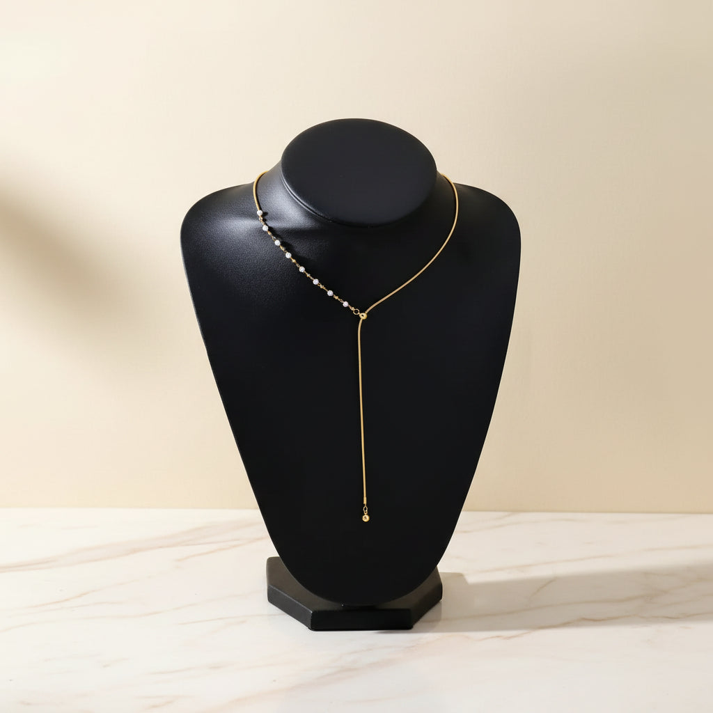 Ophira Pearl Drop Y Necklace – 18K Gold-Plated jewelry by Curia Pieces, view 4