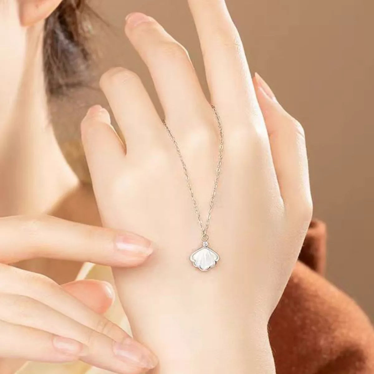 Marina Shell & Zircon Necklace, shell and zircon pendant by Curia Pieces