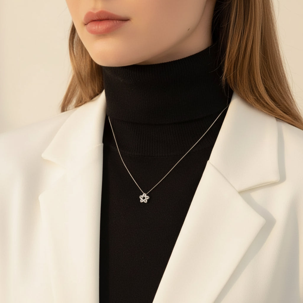 Selene Zircon Star Necklace – Sterling Silver jewelry by Curia Pieces, view 5