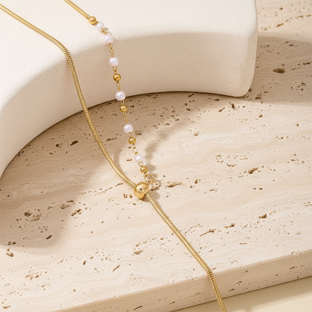 Ophira Pearl Drop Y Necklace – 18K Gold-Plated jewelry by Curia Pieces, view 3