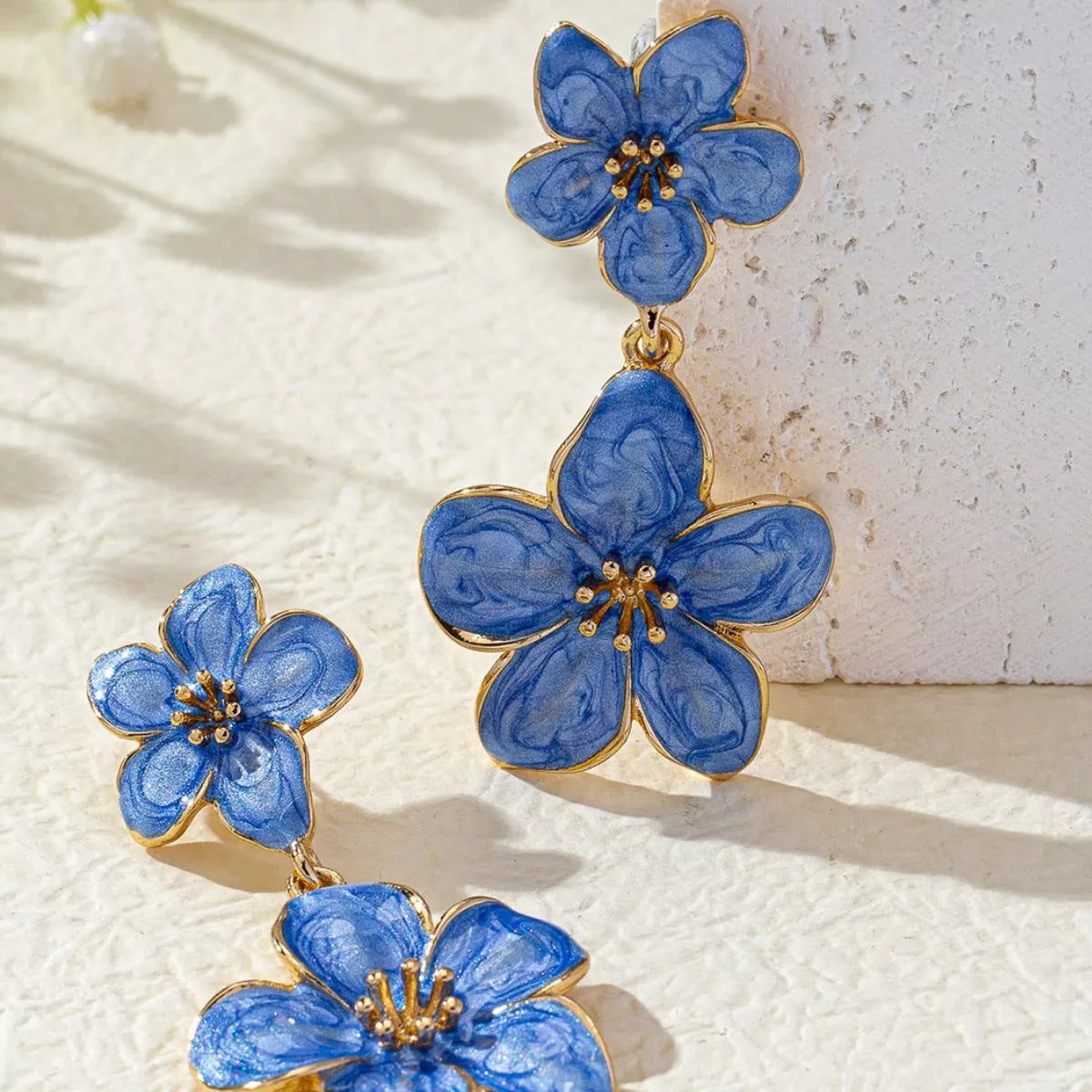 Dahlia Flower Dangle Earrings – 18K Gold-Plated jewelry by Curia Pieces, view 7