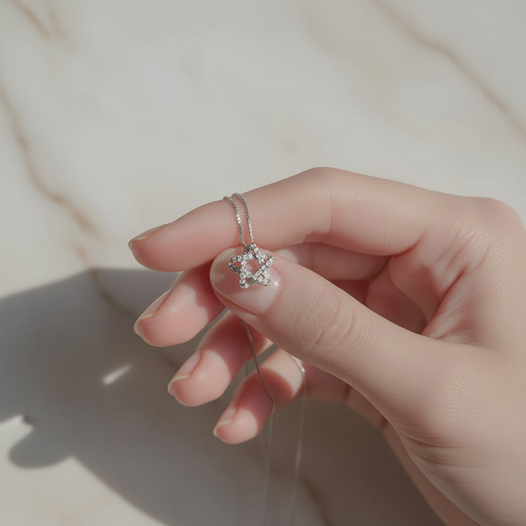 Selene Zircon Star Necklace – Sterling Silver jewelry by Curia Pieces, view 4