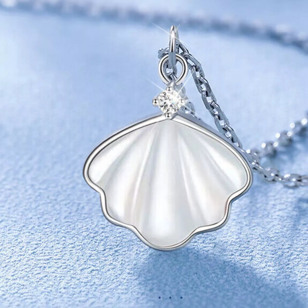 Marina Shell & Zircon Necklace, shell and zircon pendant by Curia Pieces