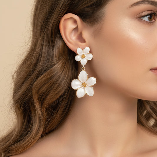 Dahlia Flower Dangle Earrings – 18K Gold-Plated jewelry by Curia Pieces, view 2