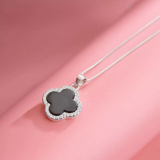 Fortuna Clover Pendant Necklace, four-leaf clover pendant with agate by Curia Pieces