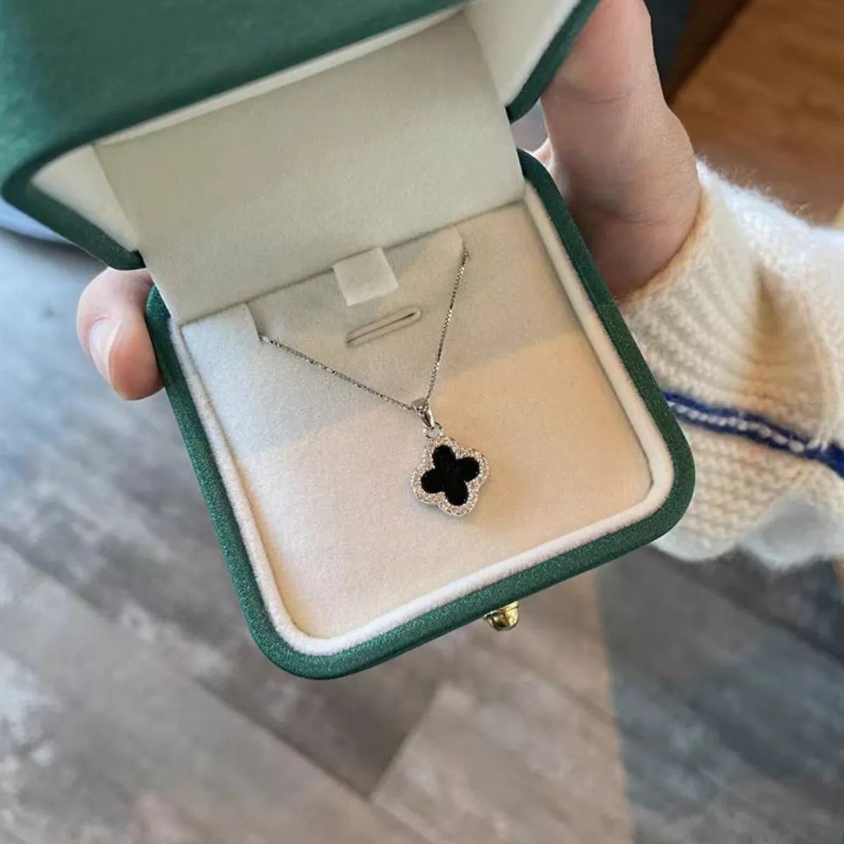 Fortuna Clover Pendant Necklace, four-leaf clover pendant with agate by Curia Pieces