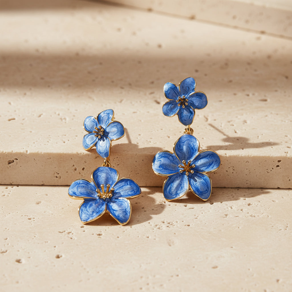 Dahlia Flower Dangle Earrings – 18K Gold-Plated jewelry by Curia Pieces, view 6