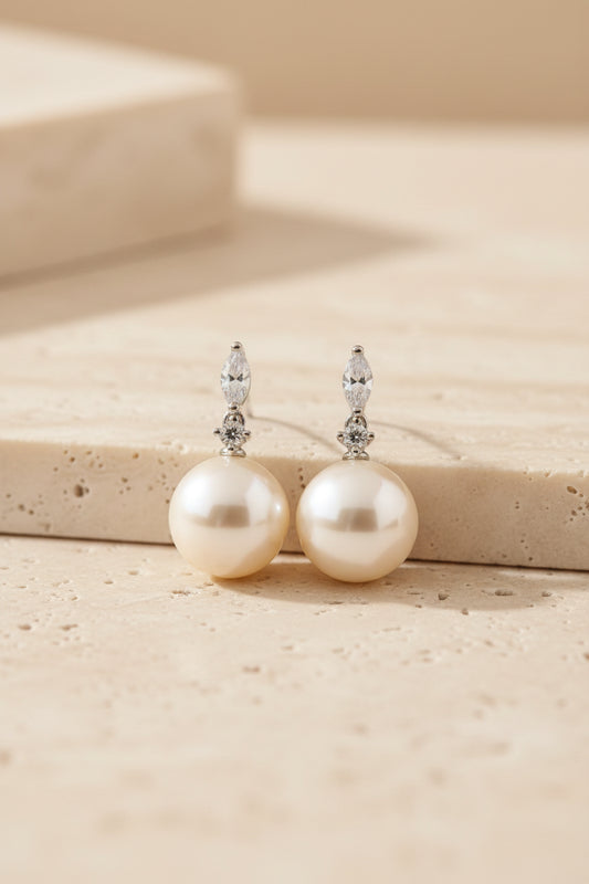 Isolde Pearl Zircon Earrings – Sterling Silver jewelry by Curia Pieces