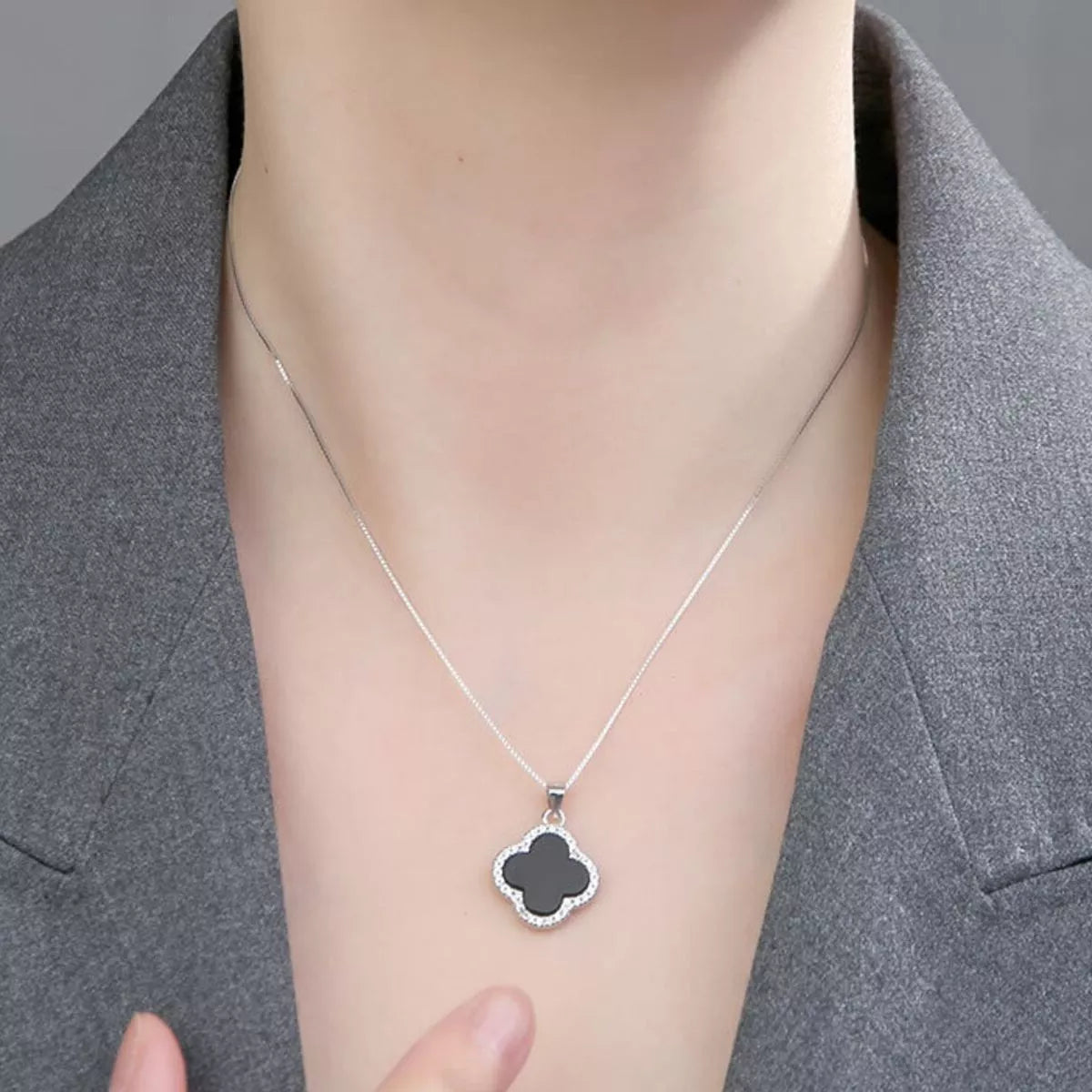 Fortuna Clover Pendant Necklace, four-leaf clover pendant with agate by Curia Pieces