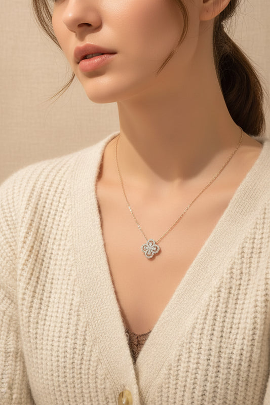 Odette Moissanite Clover Necklace – Sterling Silver jewelry by Curia Pieces, view 2
