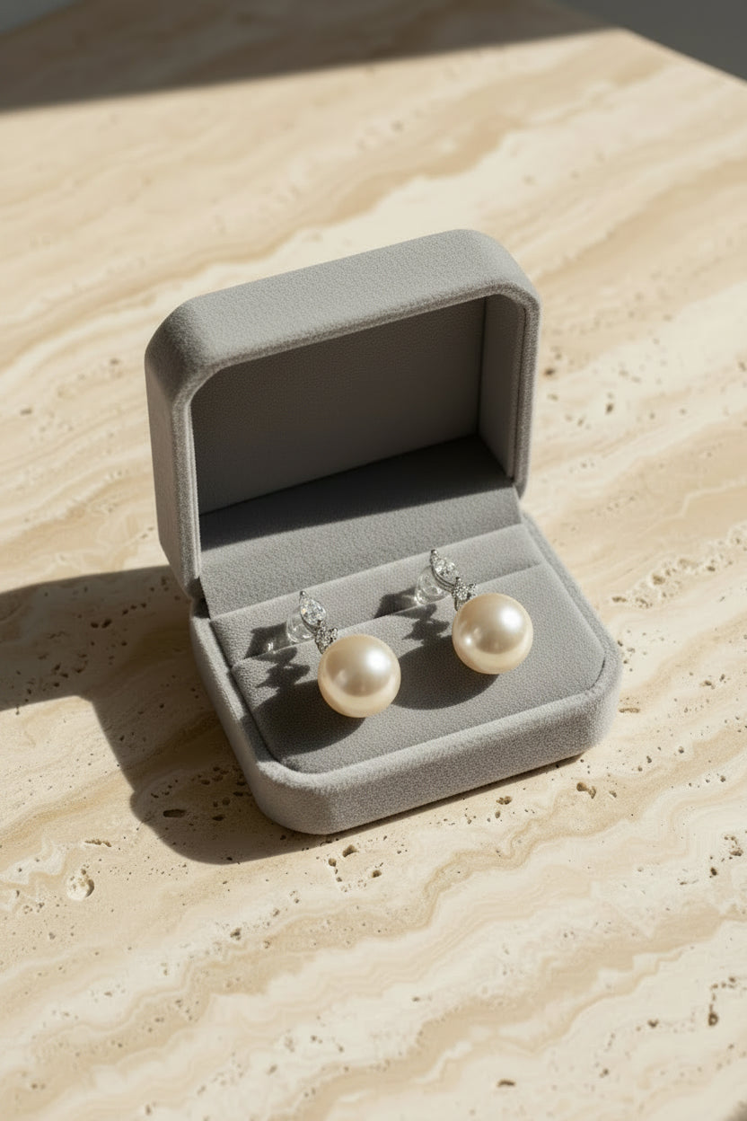 Isolde Pearl Zircon Earrings – Sterling Silver jewelry by Curia Pieces, view 3