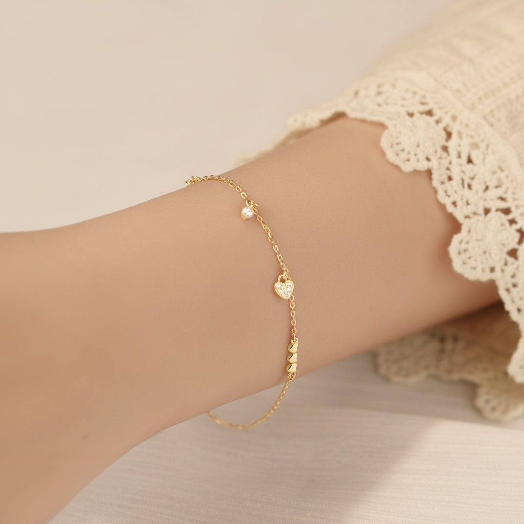 Marlowe Heart Charm Bracelet – 18K Gold-Plated jewelry by Curia Pieces, view 4
