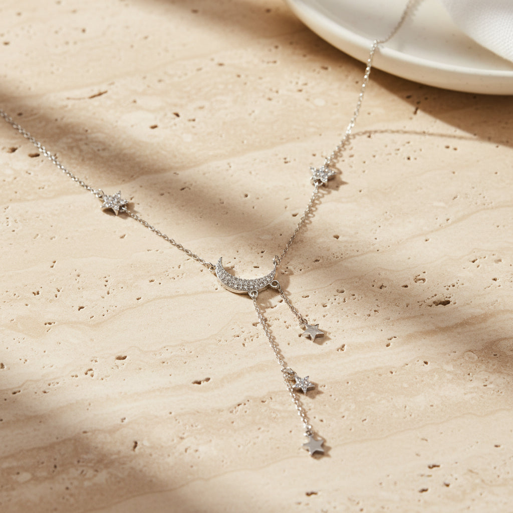 Noor Star & Moon Necklace – Sterling Silver jewelry by Curia Pieces, view 3