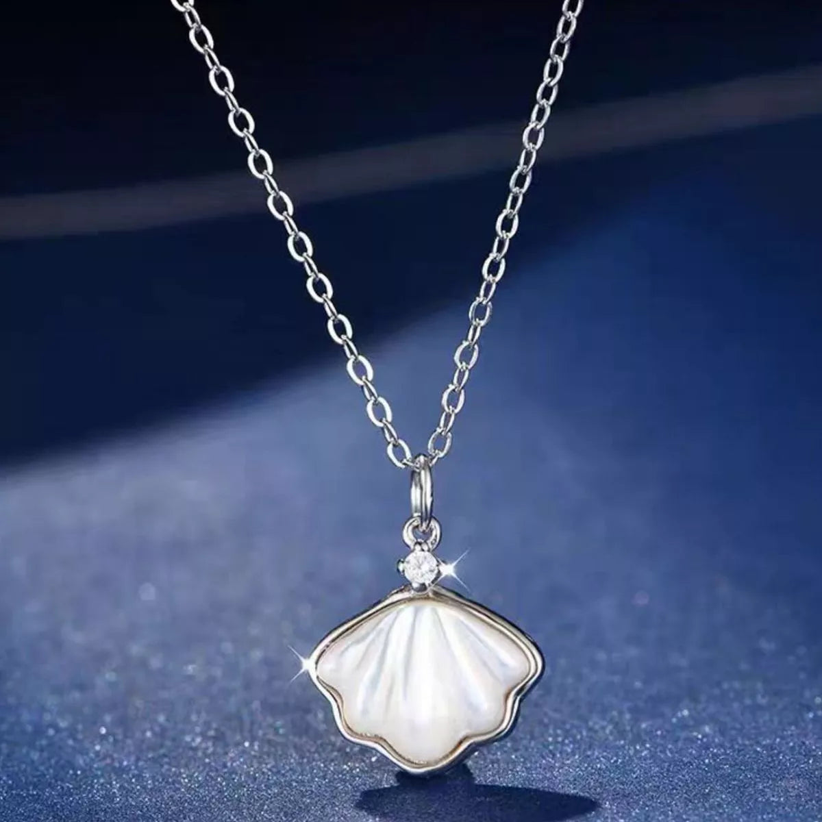 Marina Shell & Zircon Necklace, shell and zircon pendant by Curia Pieces