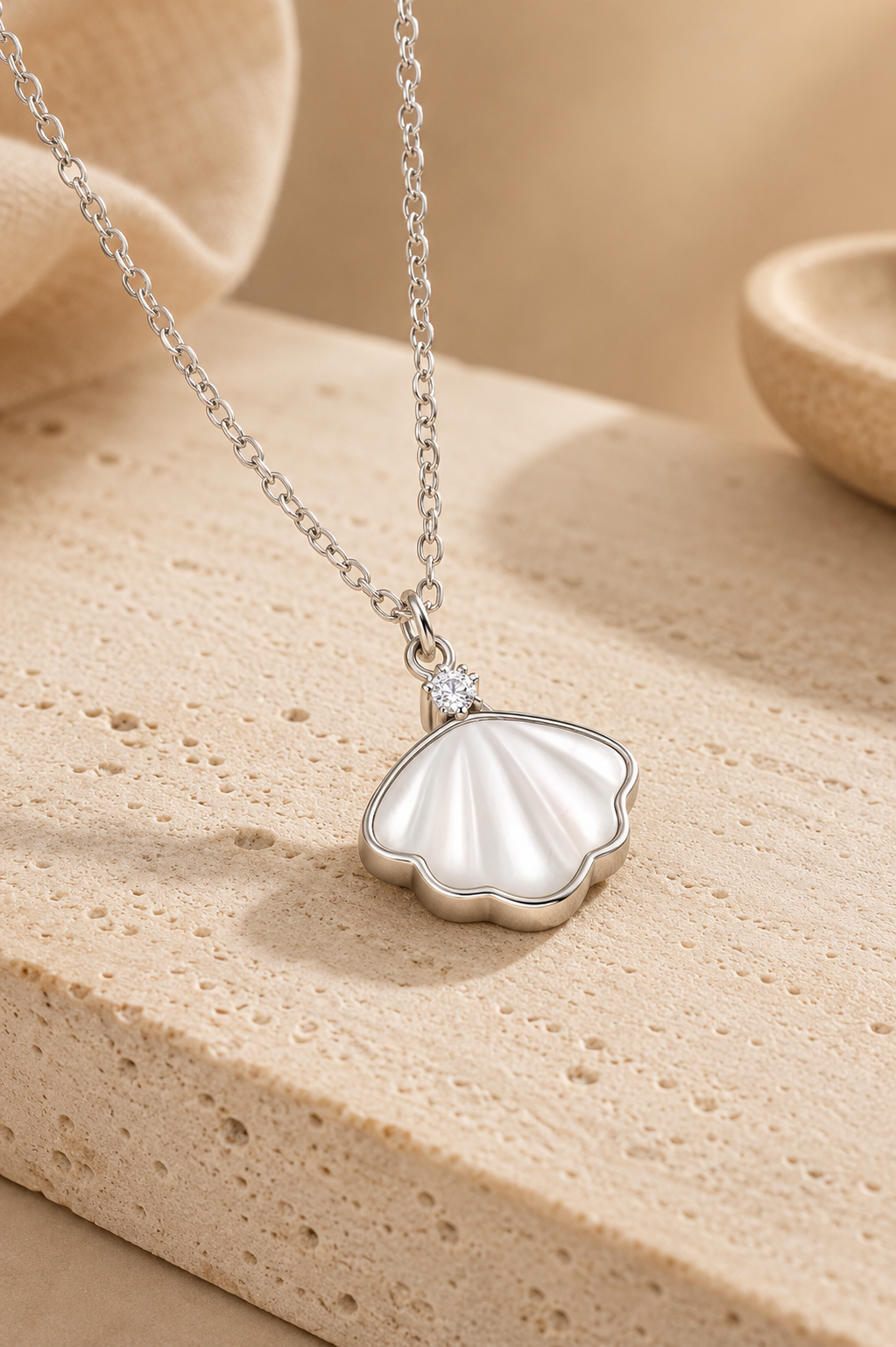 Marina Shell & Zircon Necklace – Sterling Silver jewelry by Curia Pieces