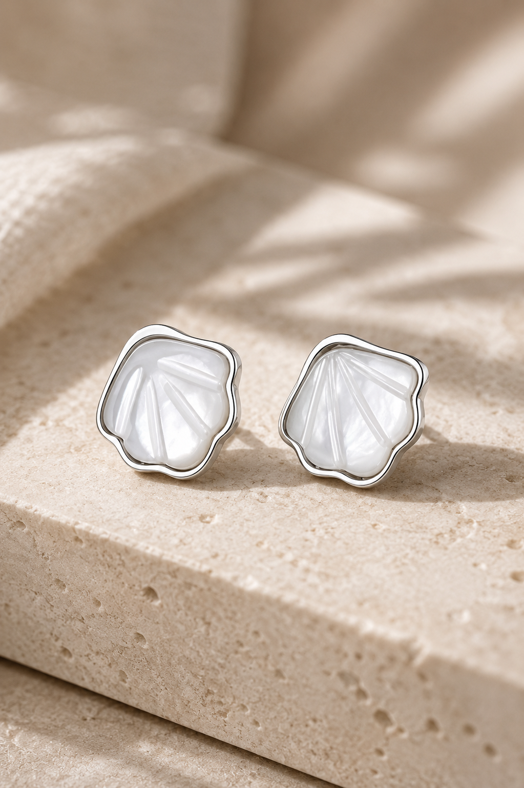 Marina Shell Stud Earrings – Sterling Silver jewelry by Curia Pieces, view 4