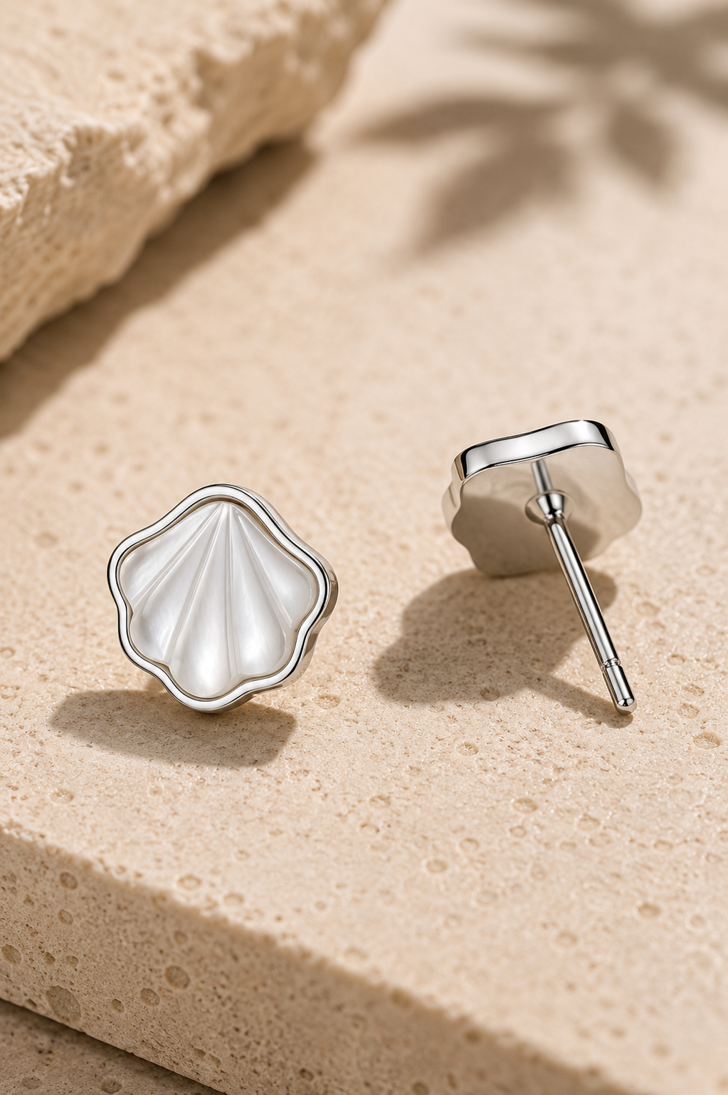 Marina Shell Stud Earrings – Sterling Silver jewelry by Curia Pieces, view 3