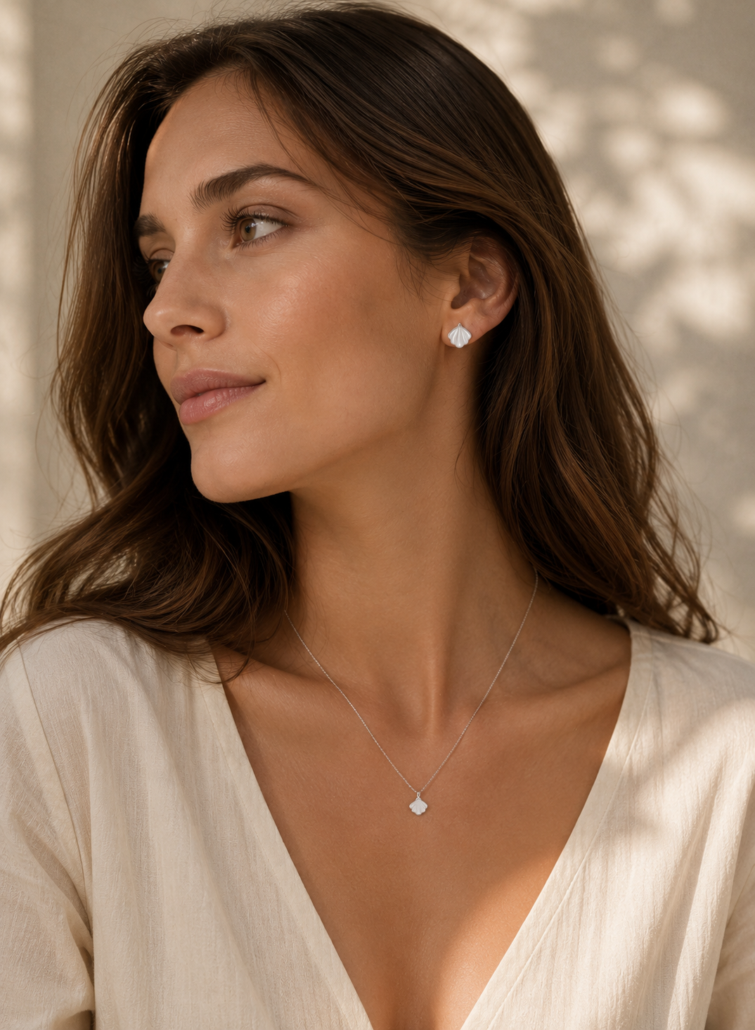 Marina Shell Stud Earrings – Sterling Silver jewelry by Curia Pieces, view 2