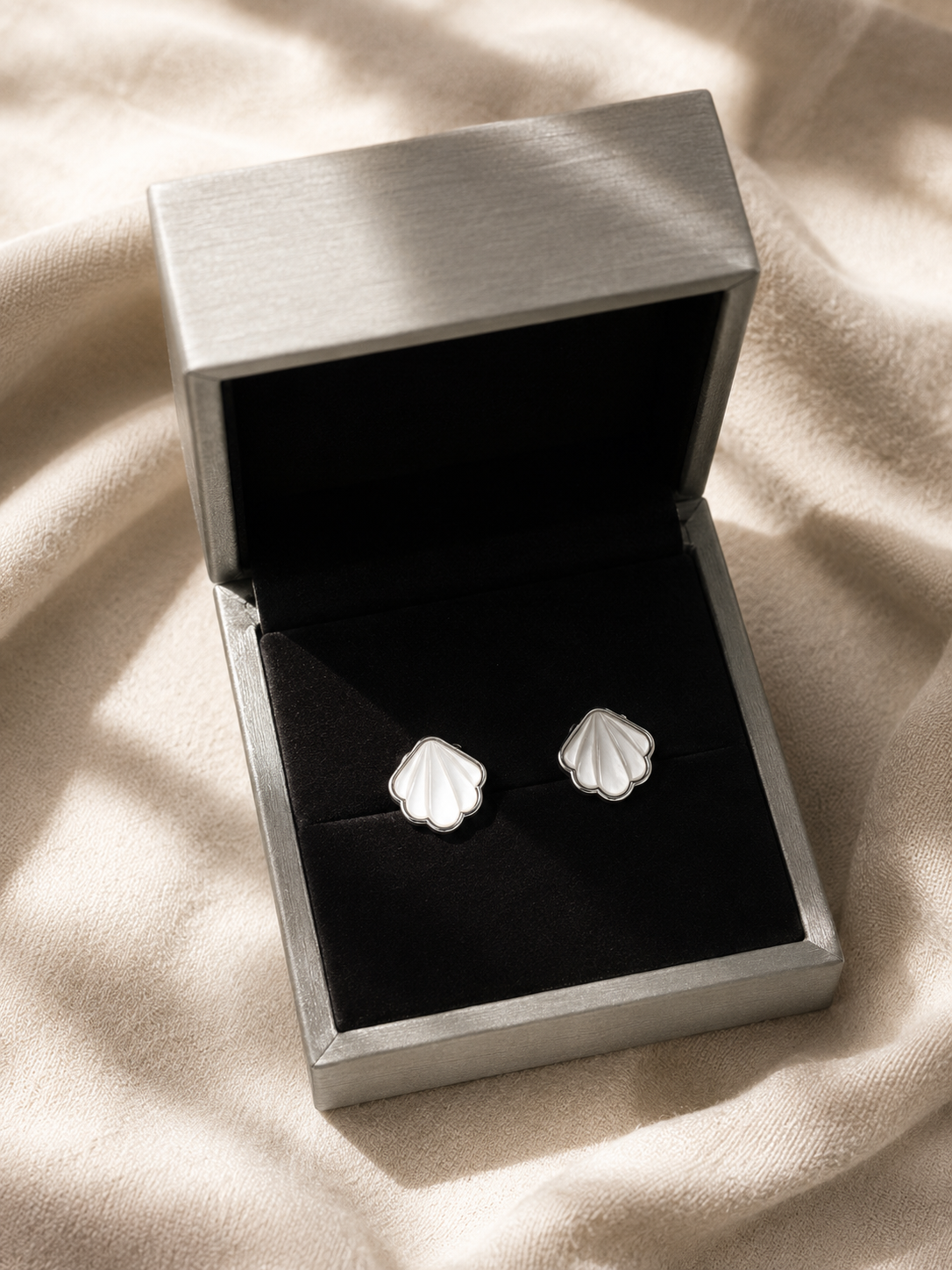 Marina Shell Stud Earrings – Sterling Silver jewelry by Curia Pieces, view 5