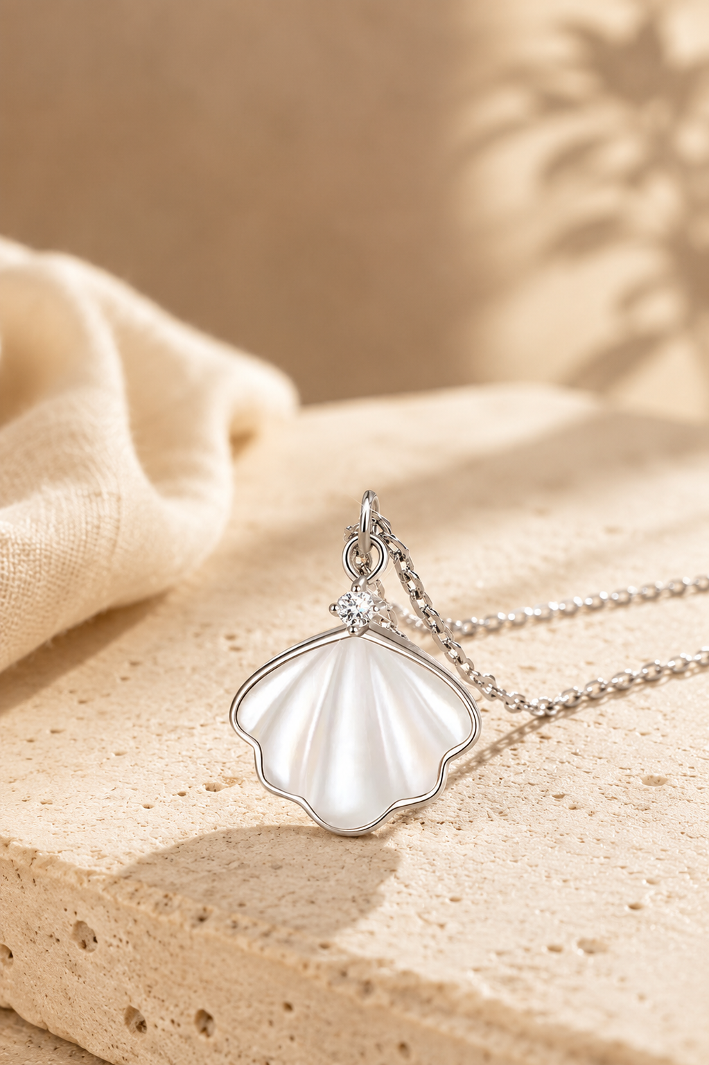 Marina Shell & Zircon Necklace – Sterling Silver jewelry by Curia Pieces, view 4