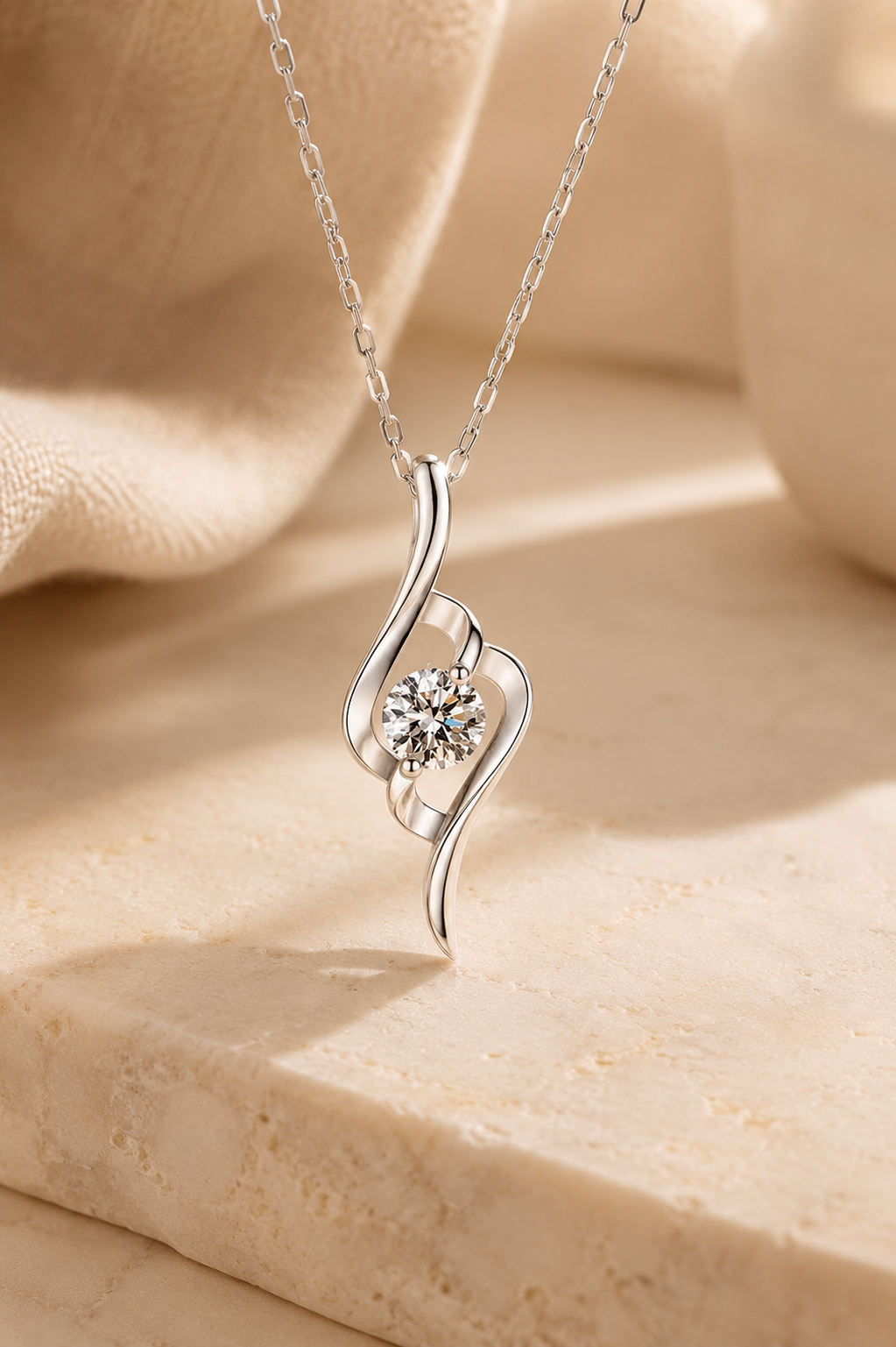 Lyra Moissanite Pendant Necklace – Sterling Silver jewelry by Curia Pieces, view 4