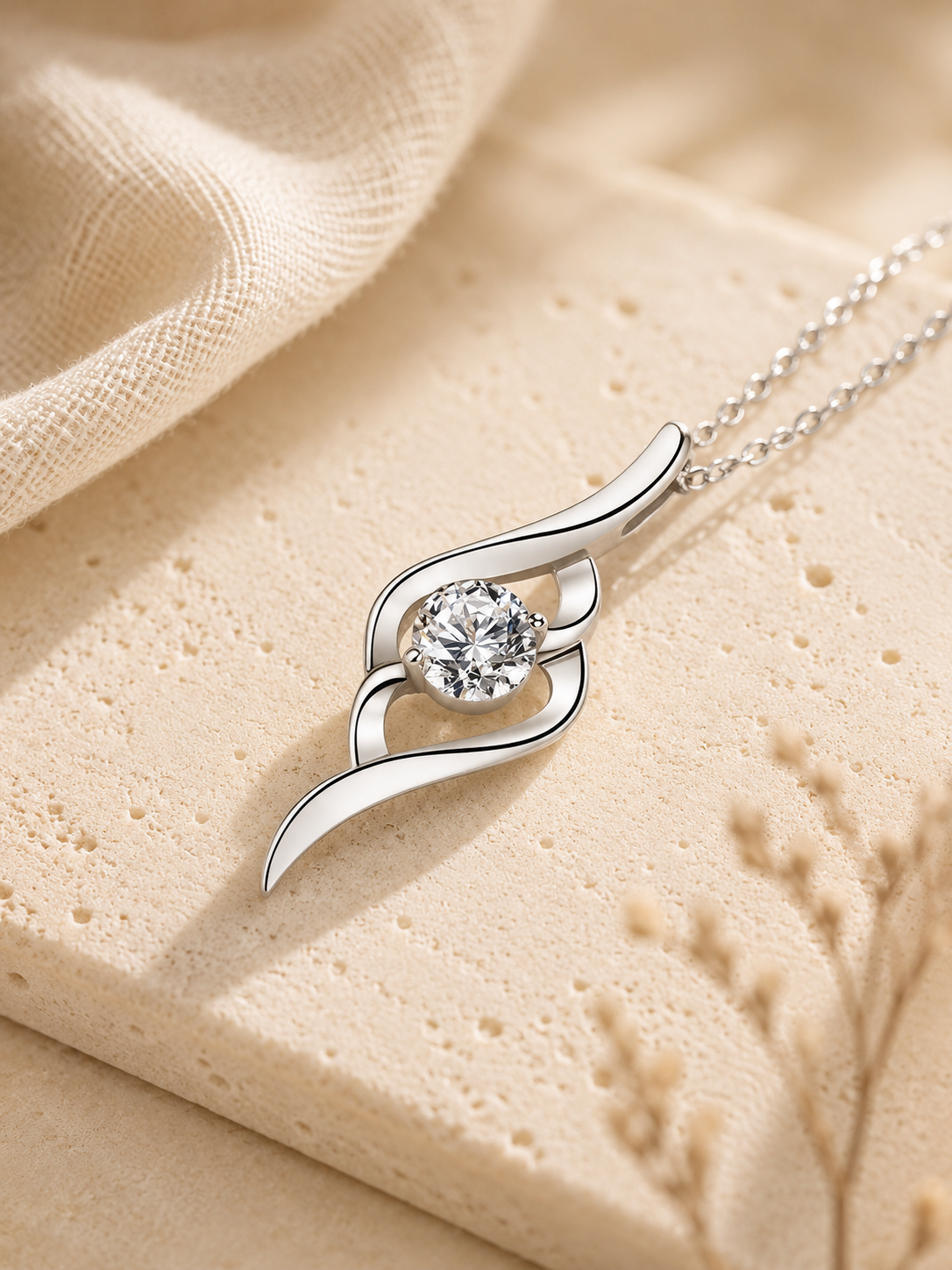 Lyra Moissanite Pendant Necklace – Sterling Silver jewelry by Curia Pieces, view 3