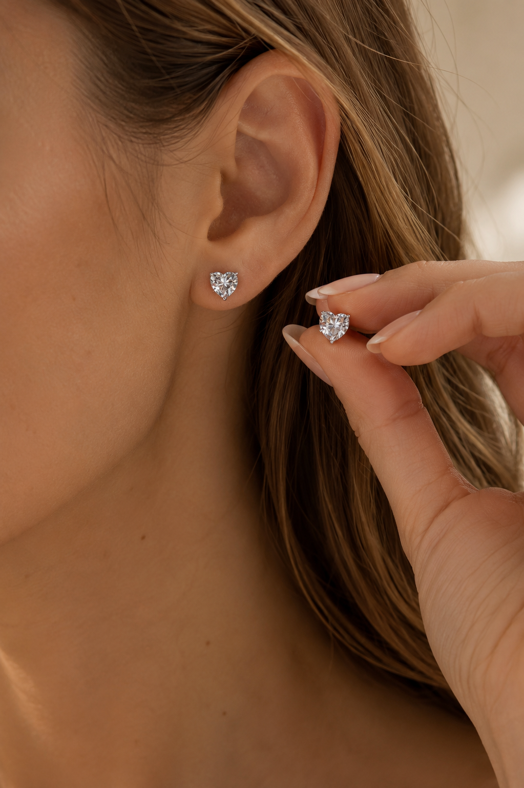 Adore Moissanite Heart Earrings – Sterling Silver jewelry by Curia Pieces, view 2