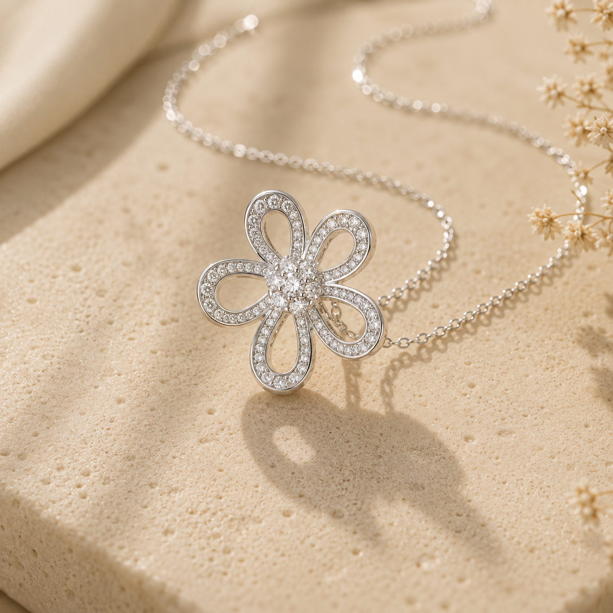 Bloom Zircon Flower Necklace – Sterling Silver jewelry by Curia Pieces, view 3