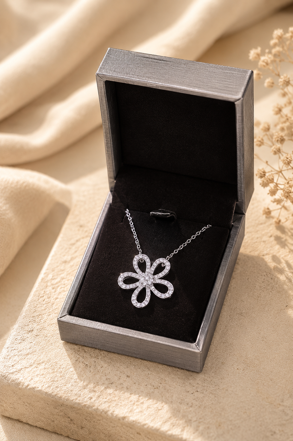 Bloom Zircon Flower Necklace – Sterling Silver jewelry by Curia Pieces, view 4