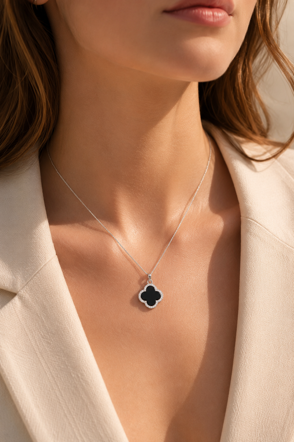 Fortuna Clover Pendant Necklace – Sterling Silver jewelry by Curia Pieces, view 2