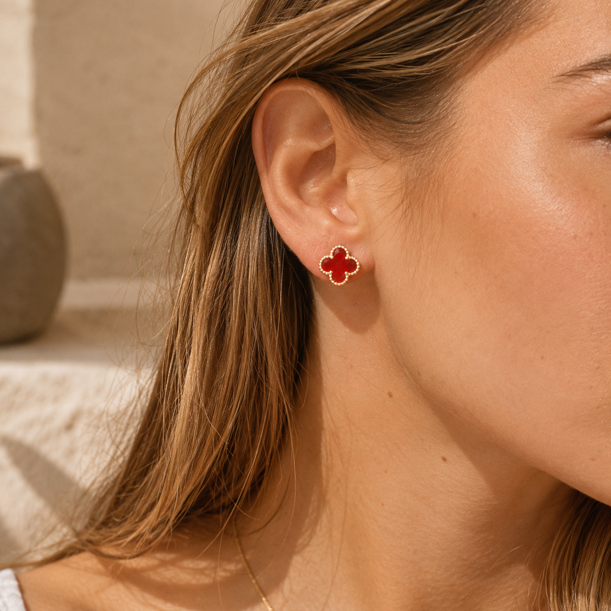 Fortuna Clover Stud Earrings – Sterling Silver jewelry by Curia Pieces, view 2