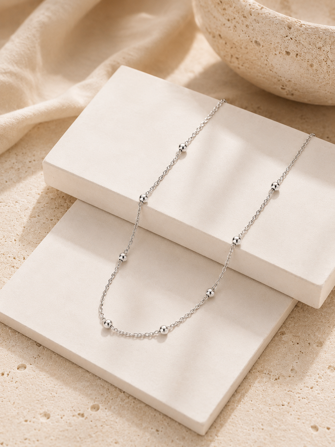 Luna Beaded Chain Necklace – Sterling Silver jewelry by Curia Pieces, view 3