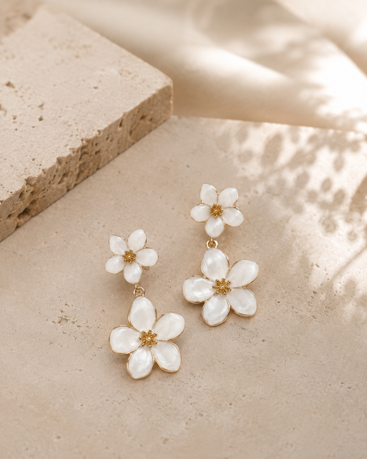 Dahlia Flower Dangle Earrings – 18K Gold-Plated jewelry by Curia Pieces