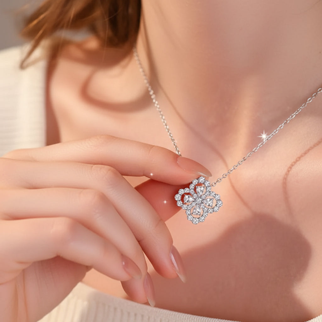 Odette Moissanite Clover Necklace – Sterling Silver jewelry by Curia Pieces, view 4