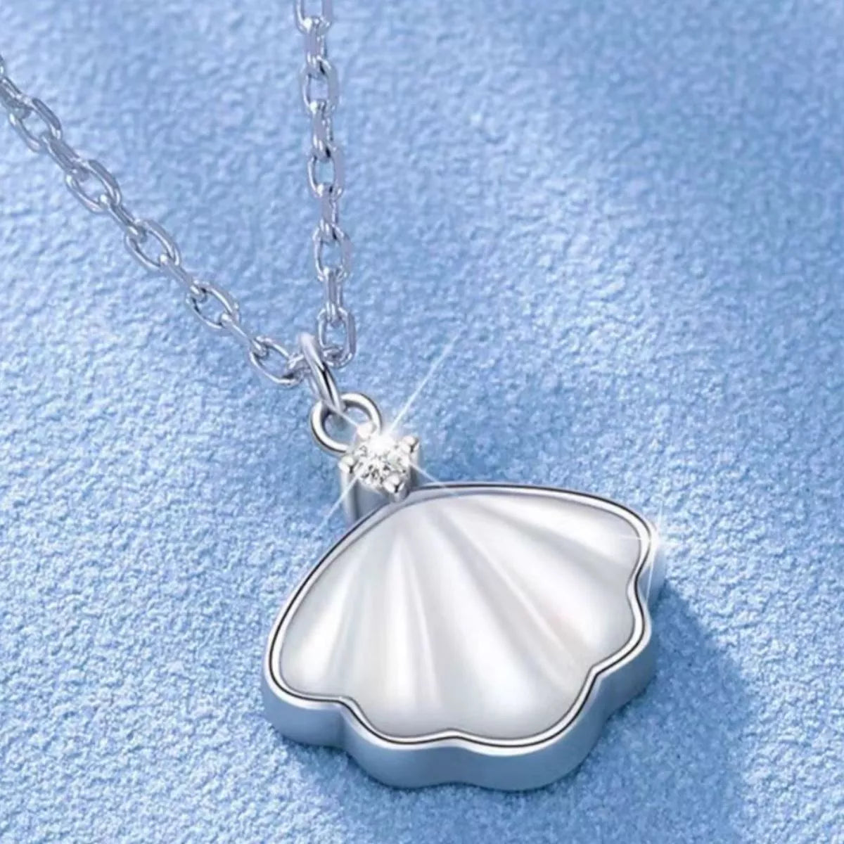 Marina Shell & Zircon Necklace, shell and zircon pendant by Curia Pieces