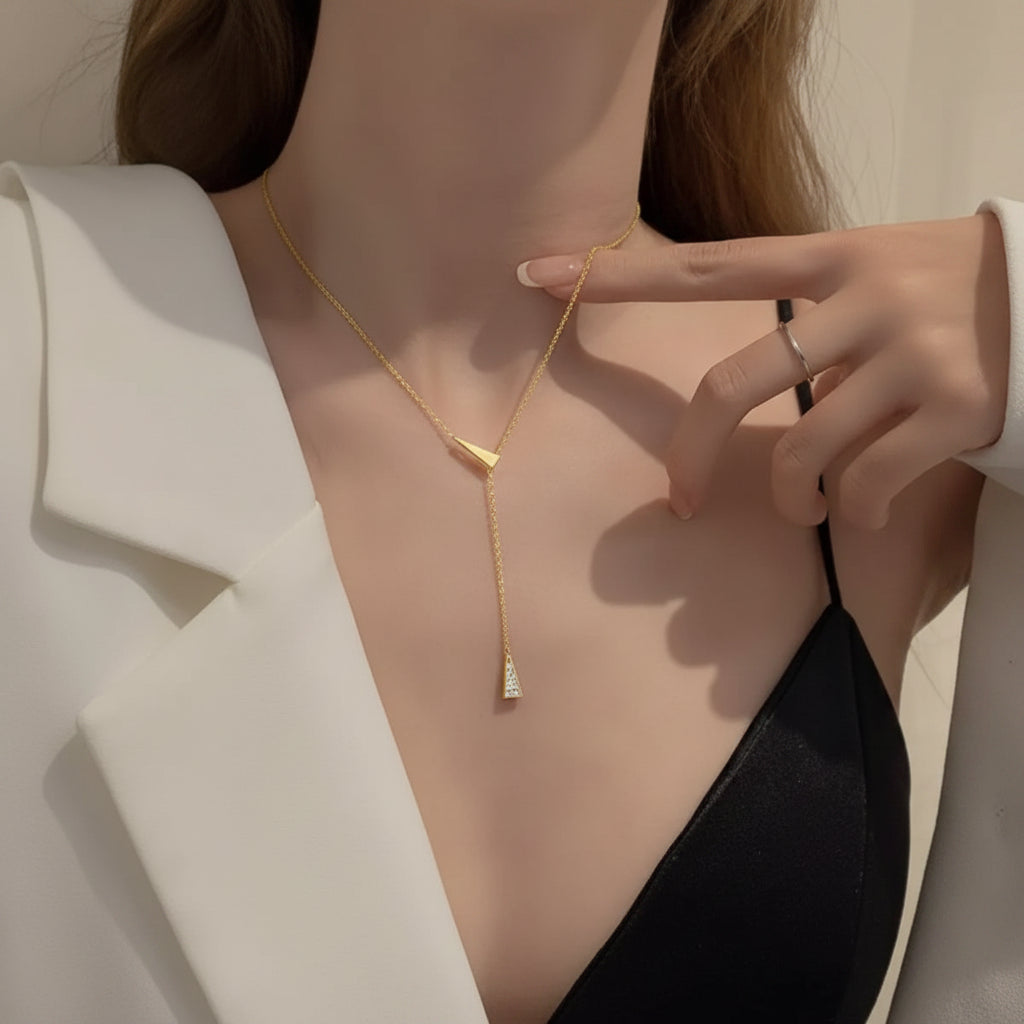 Wren Triangle Y Necklace – Sterling Silver jewelry by Curia Pieces, view 3