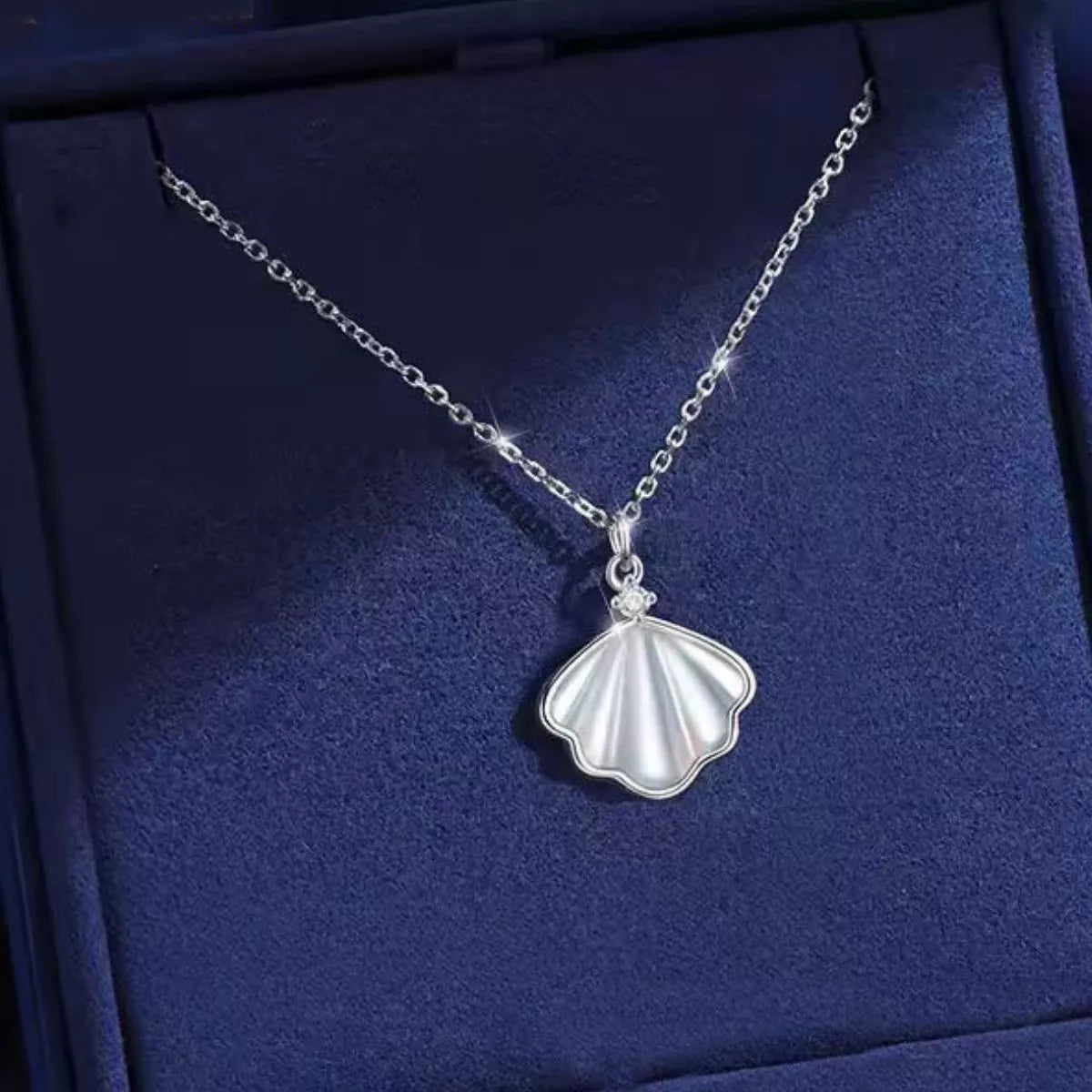 Marina Shell & Zircon Necklace, shell and zircon pendant by Curia Pieces