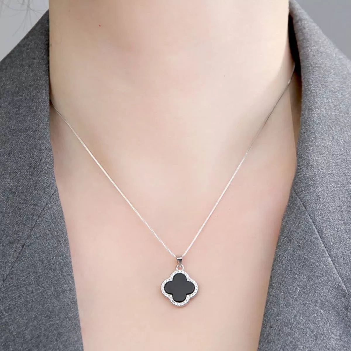 Fortuna Clover Pendant Necklace, four-leaf clover pendant with agate by Curia Pieces