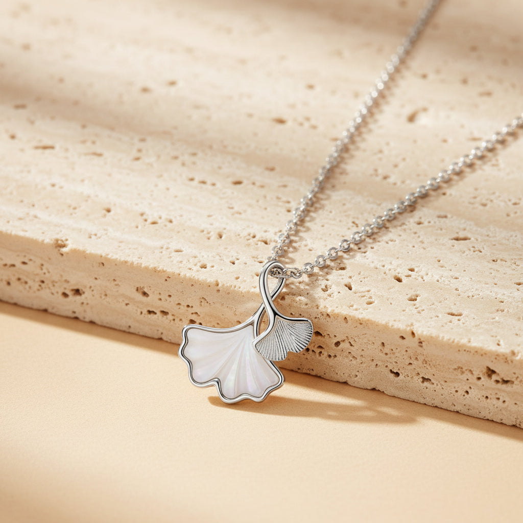 Linnea Ginkgo Leaf Necklace – Sterling Silver jewelry by Curia Pieces, view 3