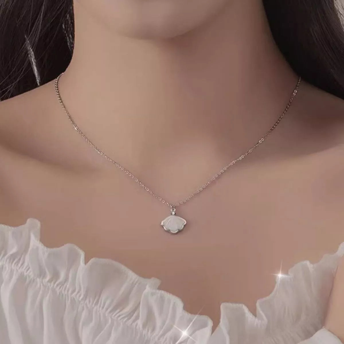Marina Shell & Zircon Necklace, shell and zircon pendant by Curia Pieces